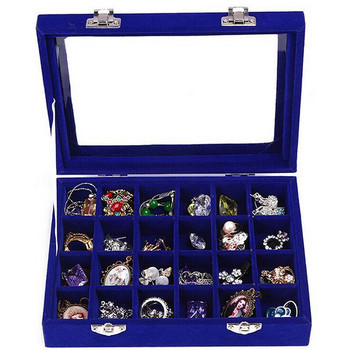 Διάφορες επιλογές χρωμάτων 24 πλέγματα Velvet Jewelry Box Δαχτυλίδια Σκουλαρίκια Κολιέ Μενταγιόν Βραχιόλια Μακιγιάζ Κοσμήματα Organizer Αποθήκευση