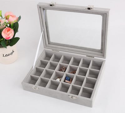 Hot Sale Baršun 24 rešetke Baršunasta kutija za nakit Prstenje Naušnice Ogrlice Privjesci Narukvice Šminka Organizator nakita Skladištenje