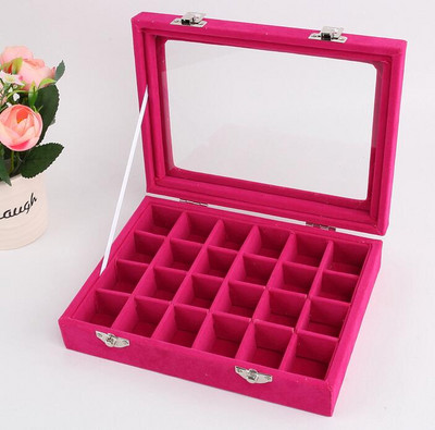 Hot Sale Baršun 24 rešetke Baršunasta kutija za nakit Prstenje Naušnice Ogrlice Privjesci Narukvice Šminka Organizator nakita Skladištenje