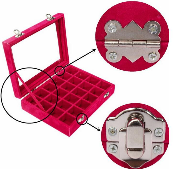 Hot Sale Baršun 24 rešetke Baršunasta kutija za nakit Prstenje Naušnice Ogrlice Privjesci Narukvice Šminka Organizator nakita Skladištenje