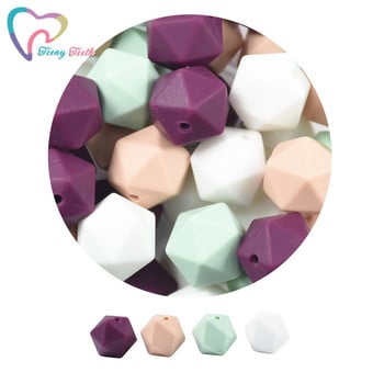 15 PCS MIX 4 цвята 14 MM Icosahedron Beads Хранителен клас Без BPA Силиконови колие за никнене на зъби за кърмачки Мъниста залъгалки