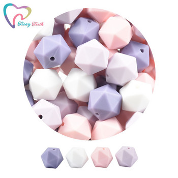 15 PCS MIX 4 цвята 14 MM Icosahedron Beads Хранителен клас Без BPA Силиконови колие за никнене на зъби за кърмачки Мъниста залъгалки