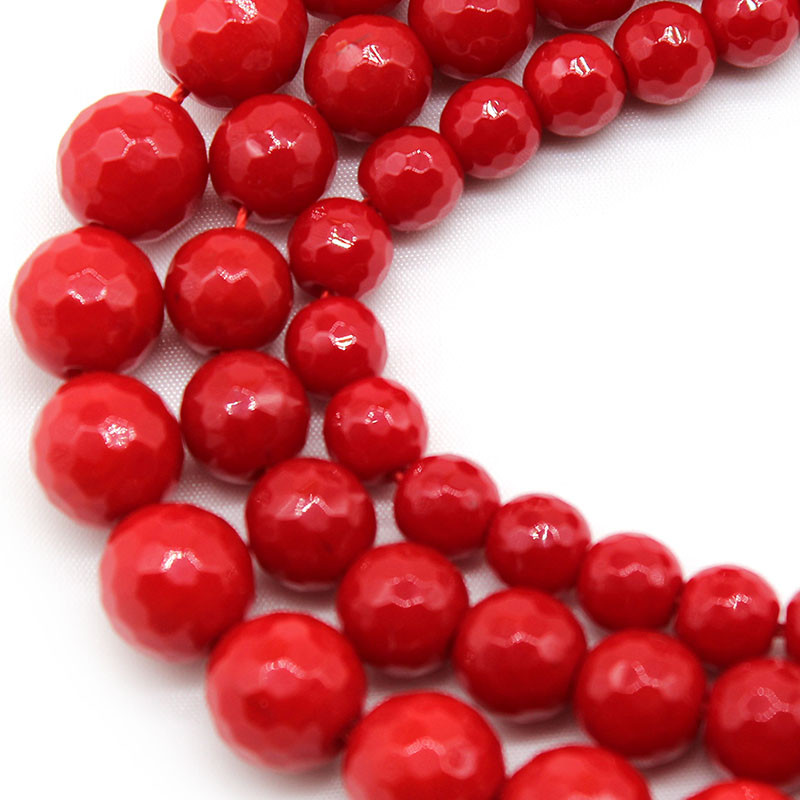 Pietra de coral roșu fațetată naturală Mărgele distanțatoare rotunde libere 6/8/10mm Bijuterii lucrate manual Colier Brățări Accesorii pentru fabricare DIY 15"