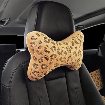 Luxury Crystal Leopard Headrest Car Μαξιλάρι λαιμού Universal ρυθμιζόμενο μαξιλάρι αυτοκινήτου Μαξιλάρι στηρίγματος λαιμού για κορίτσι δώρο Styling αυτοκινήτου