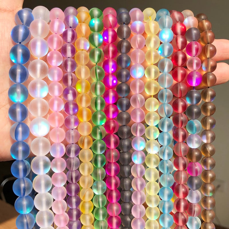 Matt Ausztria Fehér Rózsaszín Crystal MoonStone Glitter Kerek Természetes Laza Gyöngy Ékszerkészítéshez Diy Karkötő Nyaklánc 6 8 10 12mm