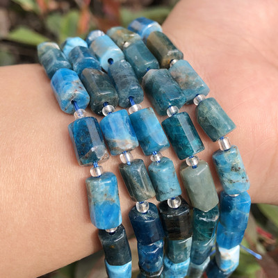 6x10mm természetes henger alakú csiszolt kék akvamarin kőgyöngyök ékszerekhez barkács készítés karkötő kiegészítők 7,5 hüvelyk