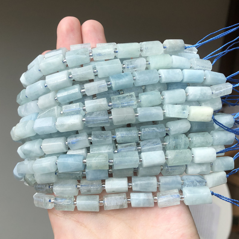 6x10mm természetes henger alakú csiszolt kék akvamarin kőgyöngyök ékszerekhez barkács készítés karkötő kiegészítők 7,5 hüvelyk