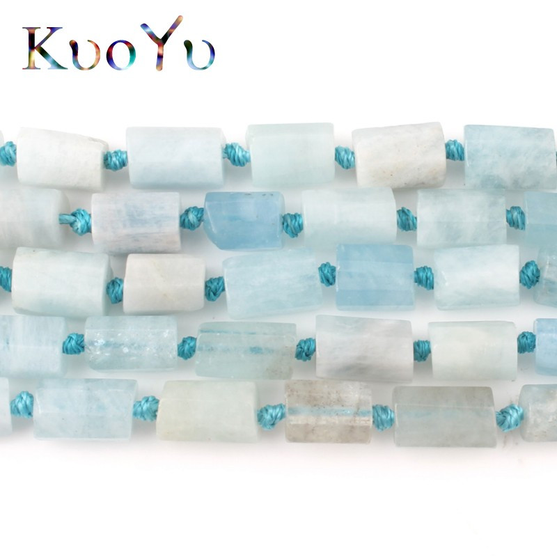 6x10mm természetes henger alakú csiszolt kék akvamarin kőgyöngyök ékszerekhez barkács készítés karkötő kiegészítők 7,5 hüvelyk