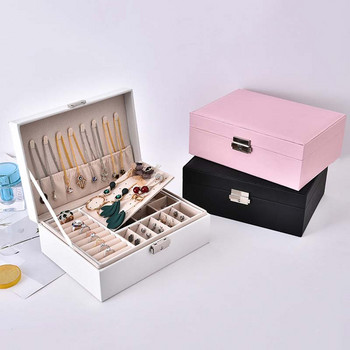 Νέο PU Δερμάτινο Κουτί αποθήκευσης κοσμημάτων Φορητό κουτί συσκευασίας διπλής στρώσης χειμερινό δώρο πολλαπλών λειτουργιών ευρωπαϊκού στυλ