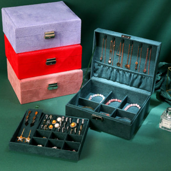 Δώρο γενεθλίων Δώρο γενεθλίων Βελούδινο κουτί κοσμημάτων διπλής στρώσης Ευρωπαϊκό κολιέ Θήκη αποθήκευσης