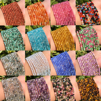 Natūralūs maži briaunoti 2 mm 3 mm 4 mm akmens karoliukai cirkonio apvalūs Lapis Lazuli raudono rubino akvamarinų karoliukai, skirti pasidaryk pats papuošalams gaminti 15``