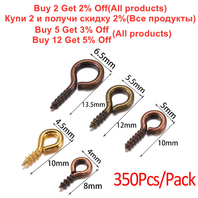 350 vnt. Mini Sraigtiniai Smeigtukai Perlų karoliukai Srieginiai kabliukai Kilpos Užsegimai apyrankėms „Pasidaryk pats“ Auskarai Papuošalų kūrimo radiniai