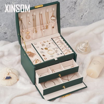 XINSOM Jewelry Box Organizer Φορητά κολιέ Σκουλαρίκια Δαχτυλίδια Jewelry Organizer PU Leather Storage Joyeros Organizador De Joyas