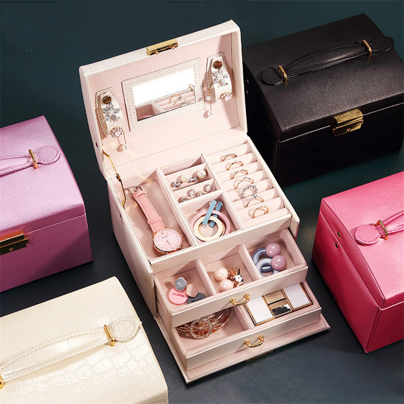XINSOM papuošalų dėžutės laikiklis Nešiojami karoliai Auskarai Žiedai Papuošalų laikiklis PU Oda Sandėliukas Joyeros Organizador De Joyas