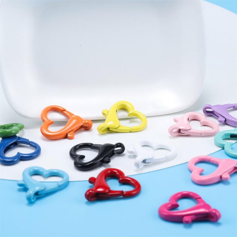 10 vnt Spalvoto lydinio širdies formos omarų užsegimo raktų pakabukai, skirti „pasidaryk pats“ papuošalams gaminti karolių apyrankės jungties priedai