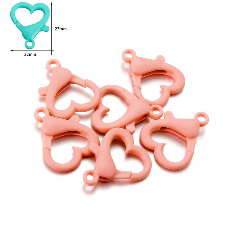 30 vnt/pak. Spalvingos plastikinės širdies formos omarų užsegimo raktų pakabukai, suskirstyti kabliukai „pasidaryk pats“ papuošalams gaminti karolių jungties reikmenims