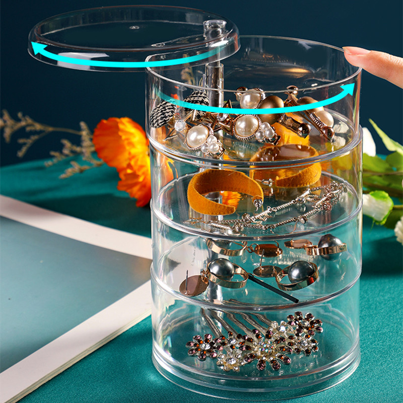 Besisukanti papuošalų laikymo dėžutė Makiažo laikymo lentynėlė Apyrankė Auskarai Apvalūs Plastikiniai Tvarkyklės Dėžutės Laikiklis Vitrinų lentyna su dangteliu