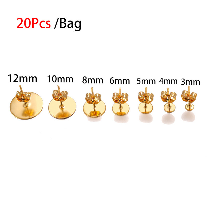 20 бр./лот 5 6 8 10 12 мм златни обеци от неръждаема стомана Заден дистанционер с тапи за обеци Направете си сам консумативи за изработка на бижута