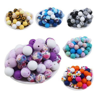 10 buc. Lot mixt Cer înstelat imprimeu margele din silicon 15 mm floarea soarelui margarete perle dentiție bile leopard bijuterii coliere