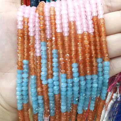 Естествен камък 3*4 мм фасетиран плосък рондел дистанционни мъниста нефрит халцедон тюркоаз лабрадорит за изработка на бижута Направи си гривна