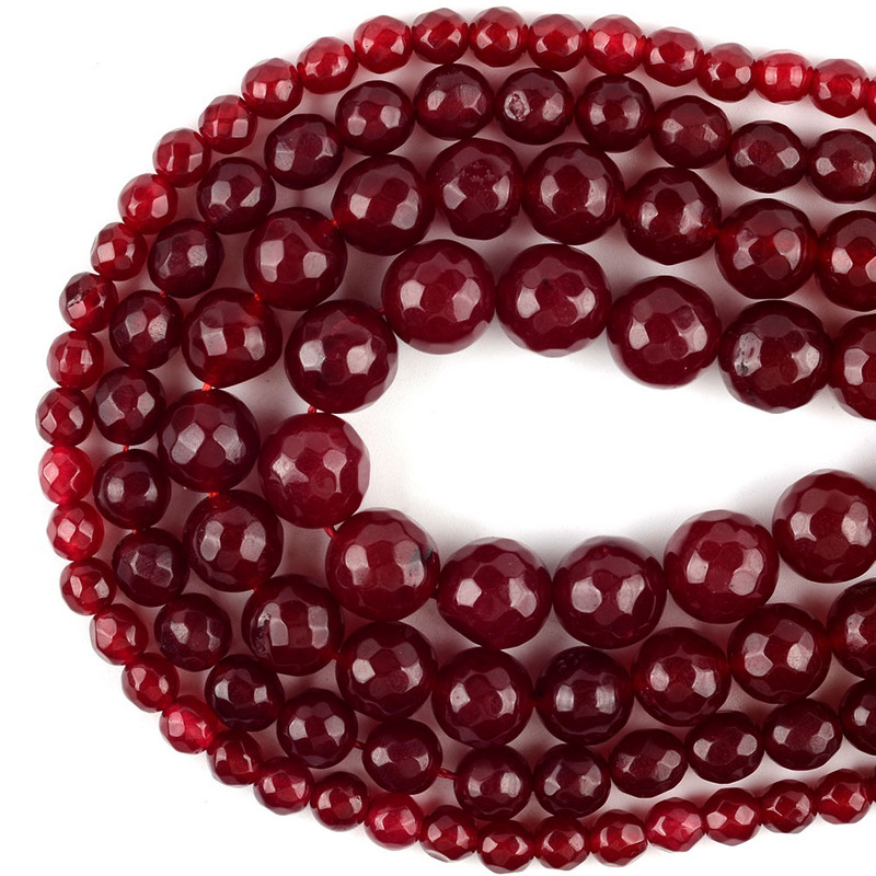 Dabīgie rubīni, halcedons, nefrīta akmens krelles, slīpētas, apaļas, vaļīgas starplikas rotaslietu izgatavošanai, ar rokām darināta rokassprādze 4/6/8/10/12 mm