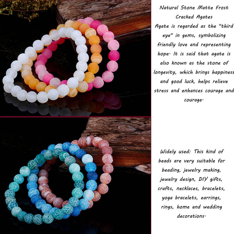 Prirodne, raznobojne, napuknute od mraza kamene perle od ahata, okrugle labave odstojne perle za izradu nakita. DIY narukvica, ručni rad 4/6/8/10/12 mm