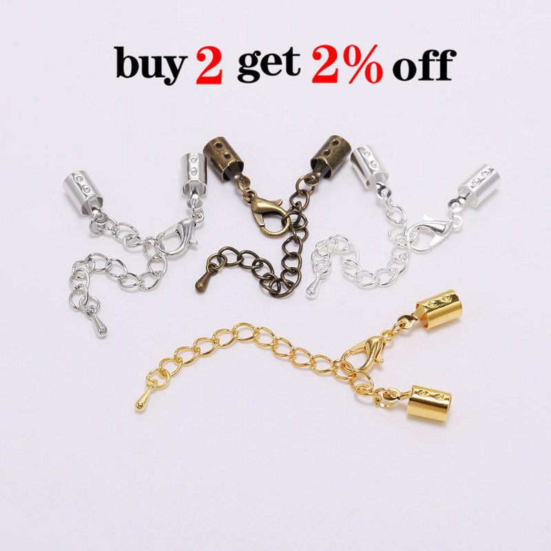 10 vnt / siunta 5 mm laido spaustukai Galiniai dangteliai su omarų užsegimais Grandinė tinka apvalioms odinėms laido jungtims papuošalų gamybos reikmenims "pasidaryk pats"