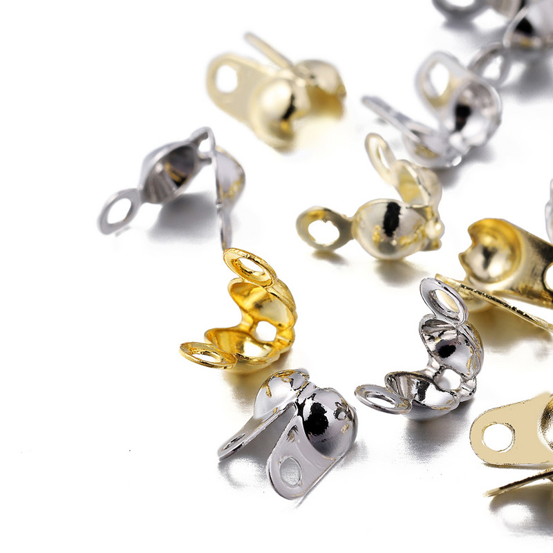 100 бр./лот месингов позлатен конектор Закопчалка Топка Верига Крайни гофрове Мъниста Конектори за Направи си сам Консумативи за изработка на бижута Аксесоари