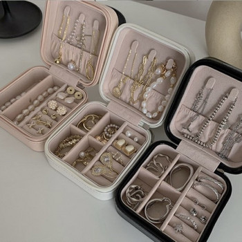 Двуслойна кутия за съхранение на бижута Органайзер за дисплей за бижута от PU кожа Калъф с цип Пътна чанта за гримове Опаковка за обеци