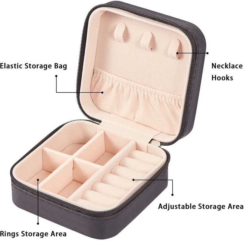 Dviejų sluoksnių papuošalų laikymo dėžutė PU odinių papuošalų ekrano organizatorius užtrauktuko dėklas Kelioninis makiažo krepšys Auskarų auskarų pakuotė