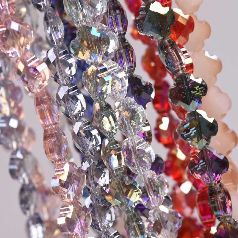 12 mm gėlių dobilo formos briaunotas krištolinis stiklas, laisvas tarpiklis, skirtas papuošalams gaminti „pasidaryk pats“