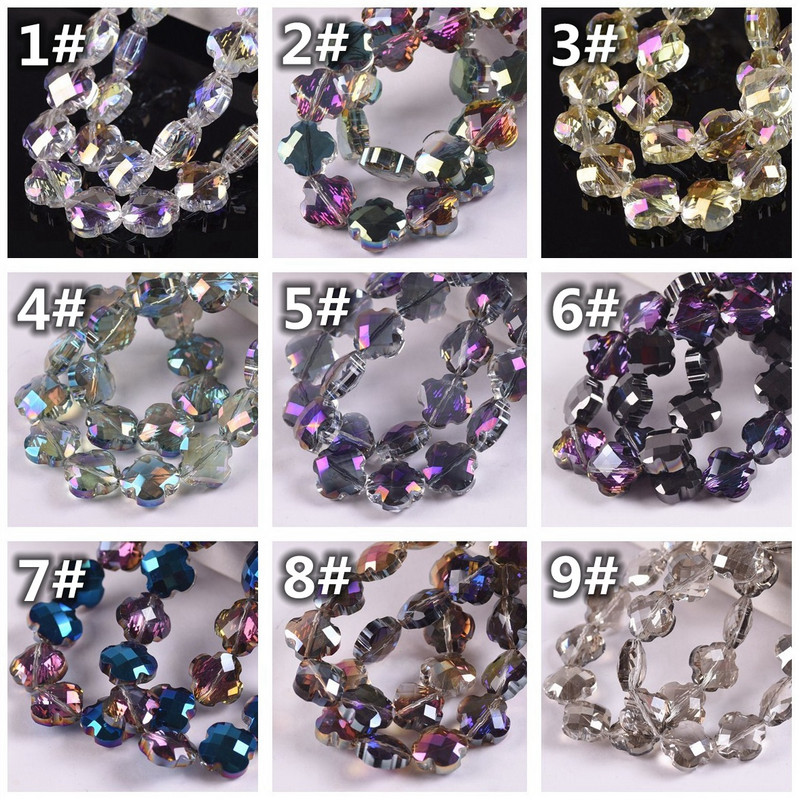 12 mm gėlių dobilo formos briaunotas krištolinis stiklas, laisvas tarpiklis, skirtas papuošalams gaminti „pasidaryk pats“