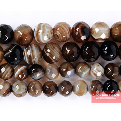 Natūralus akmuo briaunotas kavos juostelės agatas karoliukai 4,6,8,10,12 mm, renkamas dydis papuošalams gaminti PSB01