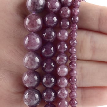 Natural Pouple Lepidolite Stone Round Loose Spacer Beads за изработка на бижута Направи си сам гривна Ръчно изработена 6/8/10/12 mm