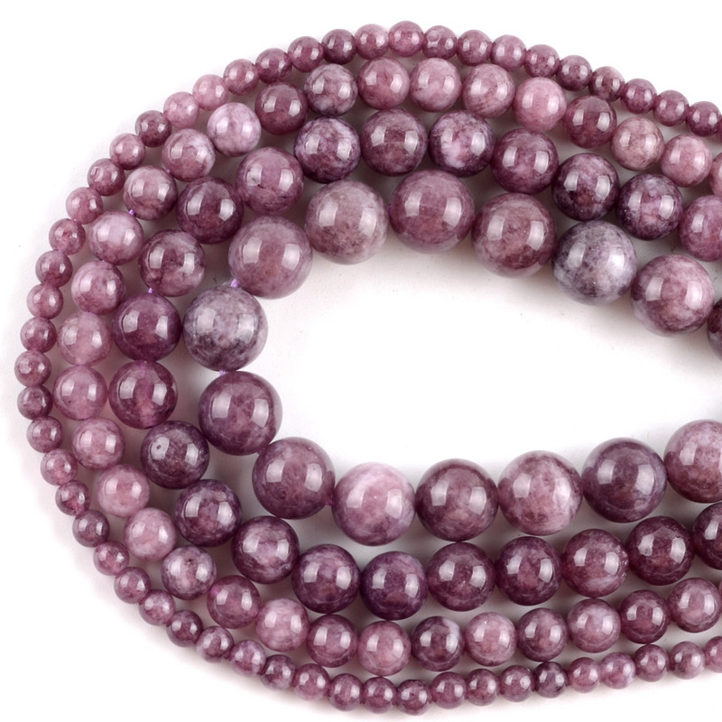 Natūralūs lipidolito akmens apvalūs laisvi tarpiniai karoliukai papuošalams gaminti „pasidaryk pats“ rankų darbo apyrankė 6/8/10/12 mm