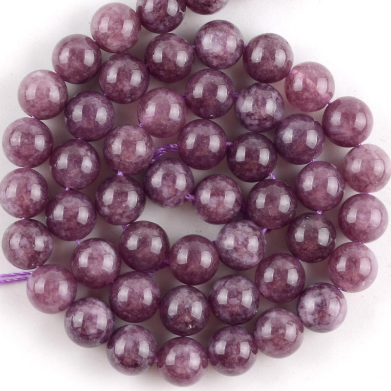 Natūralūs lipidolito akmens apvalūs laisvi tarpiniai karoliukai papuošalams gaminti „pasidaryk pats“ rankų darbo apyrankė 6/8/10/12 mm