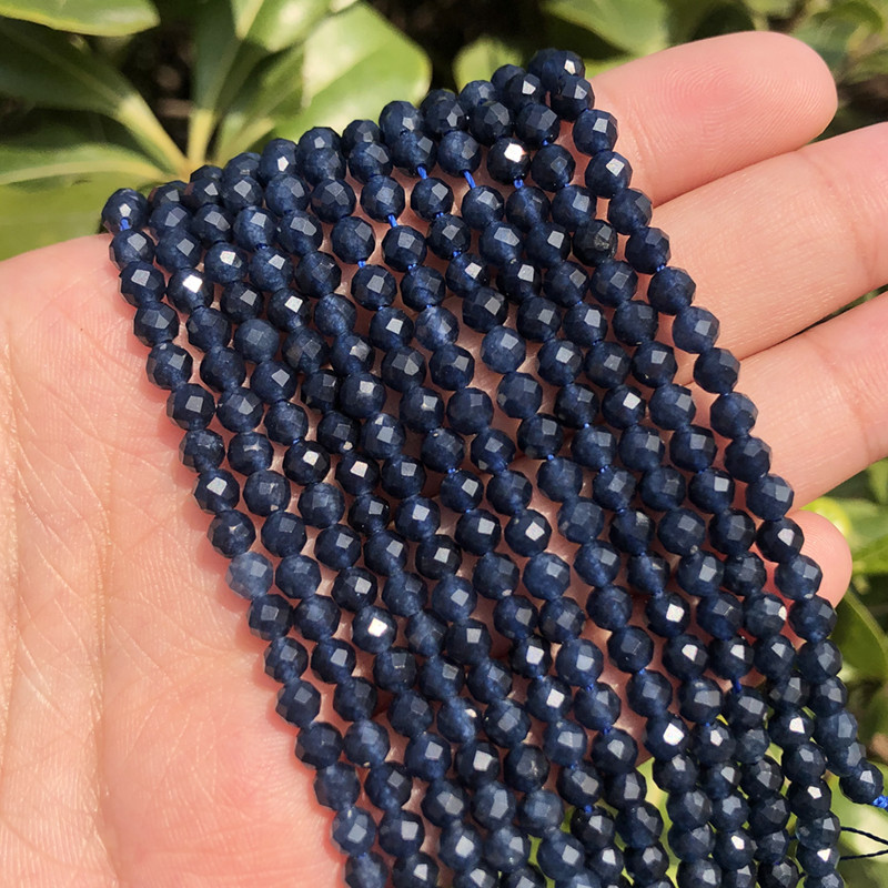 Naturaalsest sinisest safiirist ümmarguse tahvliga lahtine vaherõngas, tillukesed helmed, meisterdamine käevõru kõrvarõngavõru ehete valmistamiseks 15 tolli 2/3/4 mm