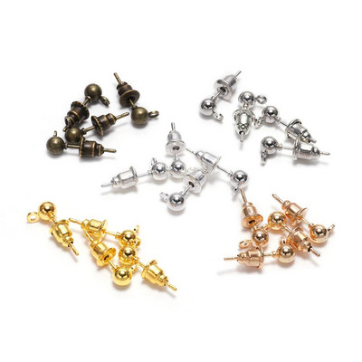 20-50 τμχ/παρτίδα 3/4/5/6mm Pin Findings Stud Earring Basic pins Stoppers Connector for DIY Jewelry Making Accessories Supplies