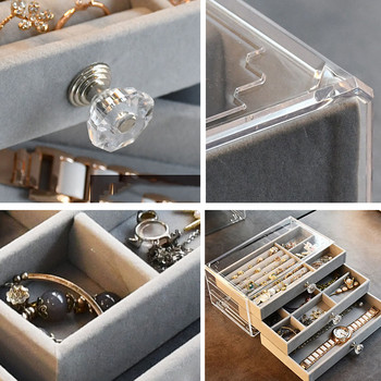 Ακρυλικές διοργανωτές Βελούδινο κουτί αποθήκευσης κοσμημάτων τριών στρωμάτων Σκουλαρίκια δαχτυλίδια Κολιέ Μεγάλο διάστημα Θήκη για κοσμήματα Γυναικείο δώρο