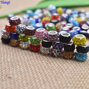 Yanqi 20PCS/Lot Big Hole Round Rhinestone Crystal Glass Beads Loose Spacer Beads for DIY Jewelry Making Гривна Колие Murano