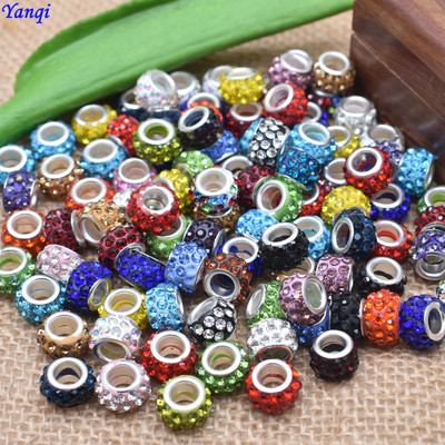 Yanqi 20 buc/lot, cu gaură mare, rotund, cu stras, mărgele de sticlă de cristal, margele distanțatoare libere pentru fabricarea de bijuterii DIY, colier, colier de Murano