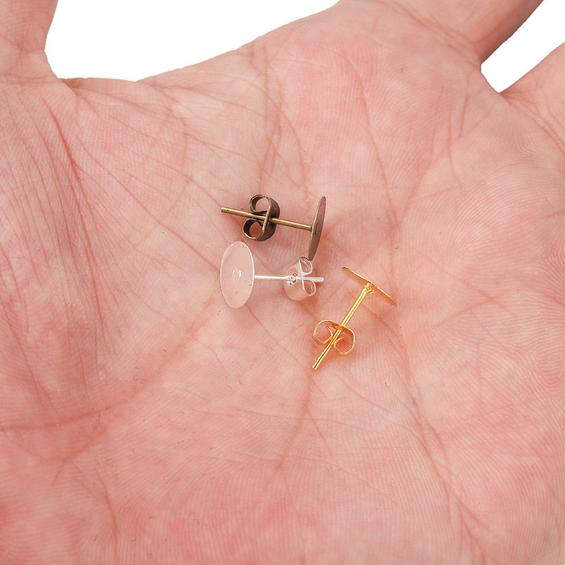 100 buc/lot 4-10mm Bronz Rodiu KC Aur Metal Necompletat Știfturi de bază pentru cercei, cu dop pentru cercei, spatele urechii pentru realizarea de bijuterii