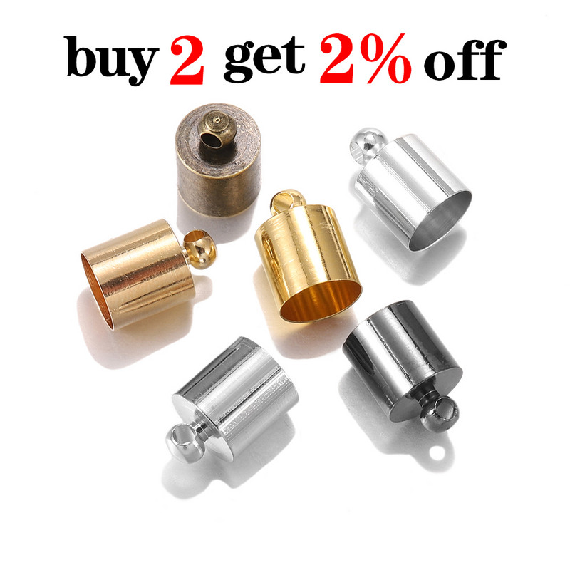 20-50 бр./лот Капачка с краен накрайник, подходяща за 3 4 5 6 7 8 9 10 мм кожен кабел с пискюл Крайна кримпвана капачка Мъниста Капачки за консумативи за правене на бижута Направи си сам