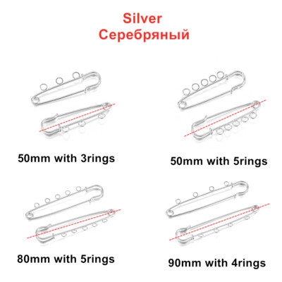 10 бр./лот безопасни игли брошка празна основа брошка игли 50/80/90 мм игли 3/5 пръстени игла за бижута за аксесоари за производство на бижута