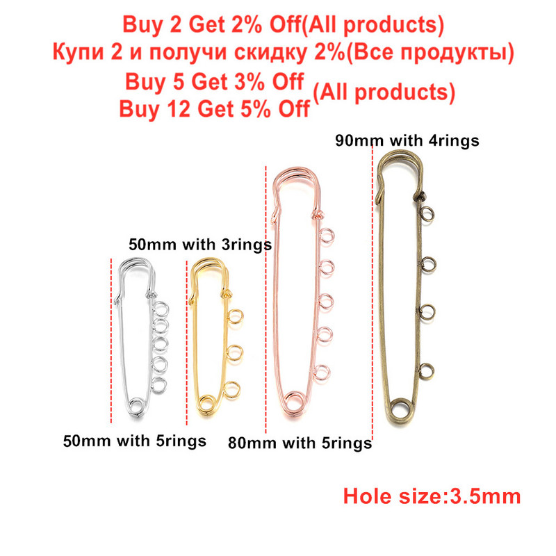 10 бр./лот безопасни игли брошка празна основа брошка игли 50/80/90 мм игли 3/5 пръстени игла за бижута за аксесоари за производство на бижута