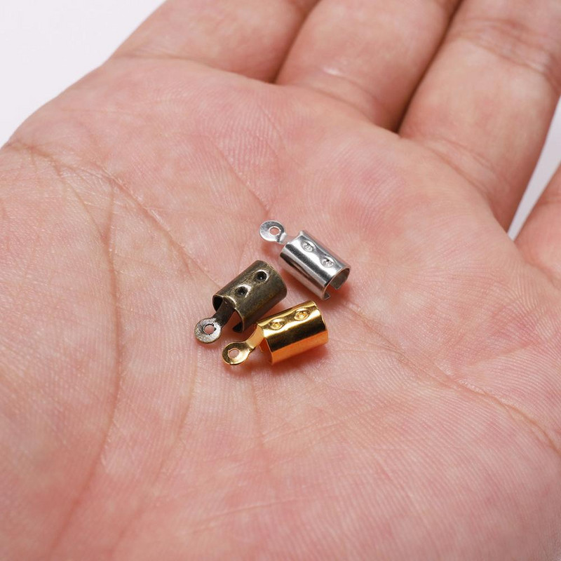 100 бр. 5*12 мм сгънати накрайници за краища на кабела, кожена закопчалка, накрайник, край на бижута, конектор за консумативи за изработка на бижута Направи си сам гривна