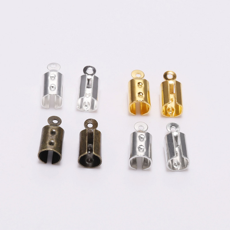 100 бр. 5*12 мм сгънати накрайници за краища на кабела, кожена закопчалка, накрайник, край на бижута, конектор за консумативи за изработка на бижута Направи си сам гривна