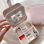 Φορητό κοσμηματοπωλείο με καθρέφτη Οργάνωση κοσμημάτων Οθόνη Ταξιδιωτικές κοσμηματοθήκες Κουτιά PU Δερμάτινη αποθήκευση φερμουάρ Jewelers Δώρα