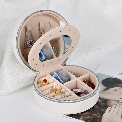 Φορητό κοσμηματοπωλείο με καθρέφτη Οργάνωση κοσμημάτων Οθόνη Ταξιδιωτικές κοσμηματοθήκες Κουτιά PU Δερμάτινη αποθήκευση φερμουάρ Jewelers Δώρα