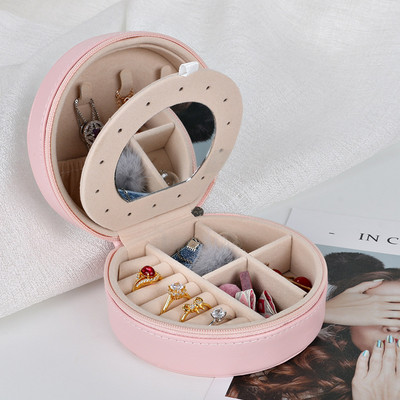 Φορητό κοσμηματοπωλείο με καθρέφτη Οργάνωση κοσμημάτων Οθόνη Ταξιδιωτικές κοσμηματοθήκες Κουτιά PU Δερμάτινη αποθήκευση φερμουάρ Jewelers Δώρα
